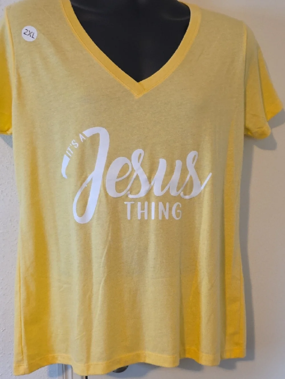 Yellow "Jesus Thing" V-Neck Short Sleeve Tee - Picture 4 of 4